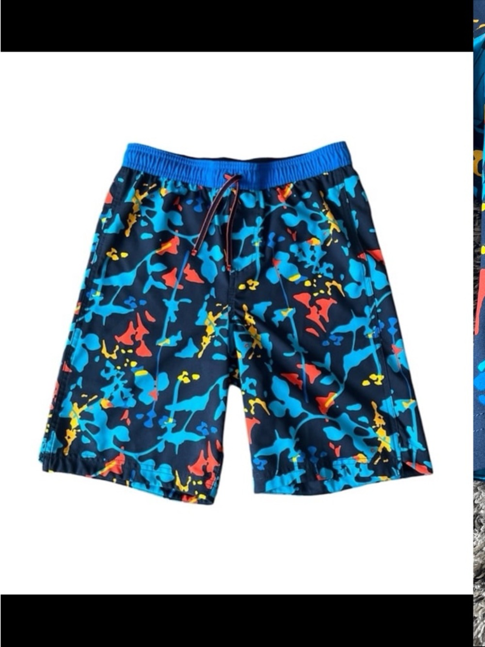 REI Co-op Boys Abstract Camo Swim Trunks Board Shorts Blue Orange XL 14/16